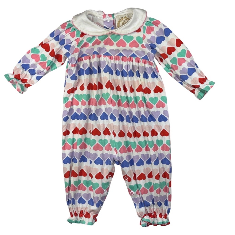 TBBC The Beaufort Bonnet Company Long Sleeve Britt Romper Queen of Hearts 6-12M